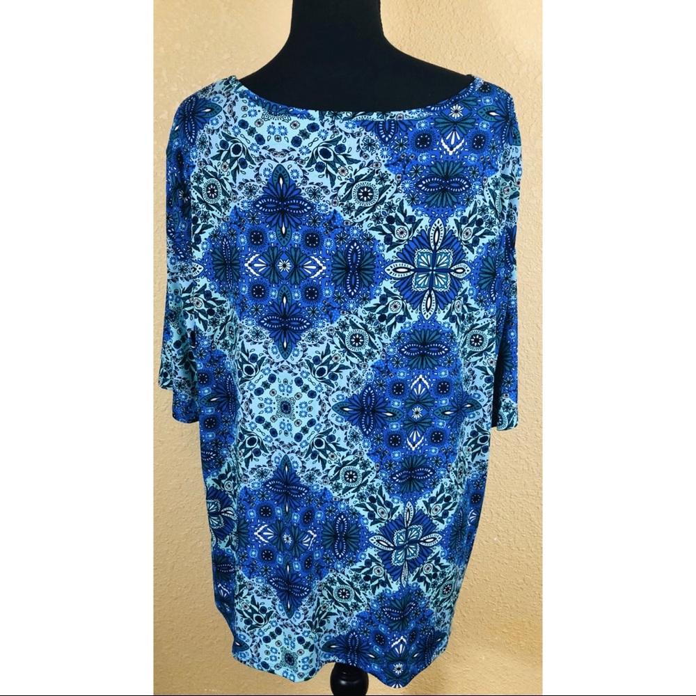 East 5th short sleeve blue square neck top - Picture 2 of 6